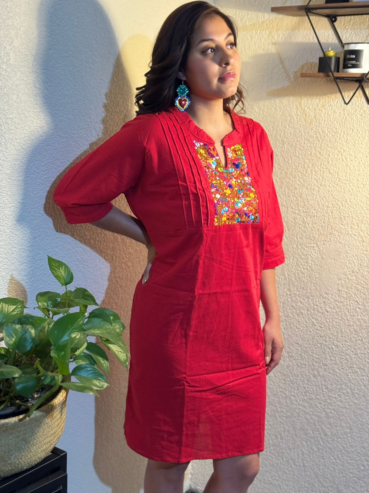 Vestido Semi largo , de Manta, Rojo multicolor