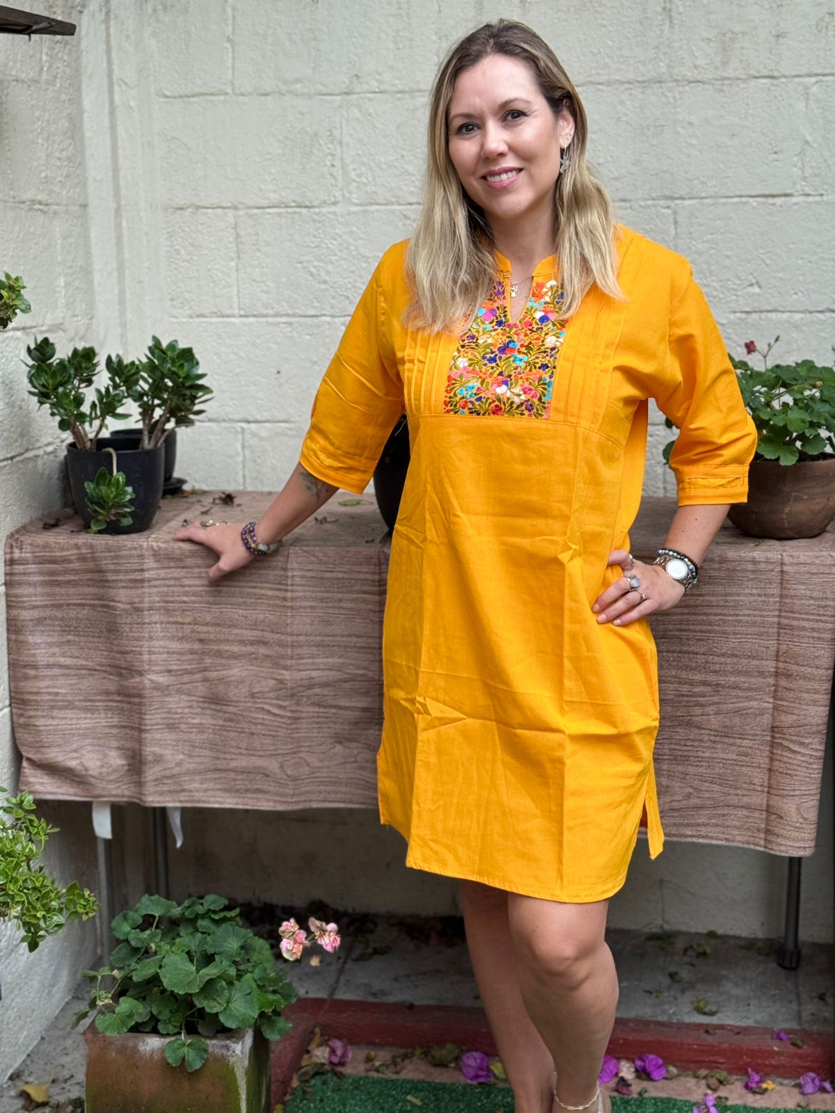 Vestido Semi Corto, de Manta, amarillo multicolor - Image 3