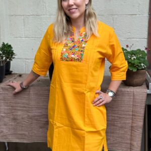 Vestido Semi Corto, de Manta, amarillo multicolor