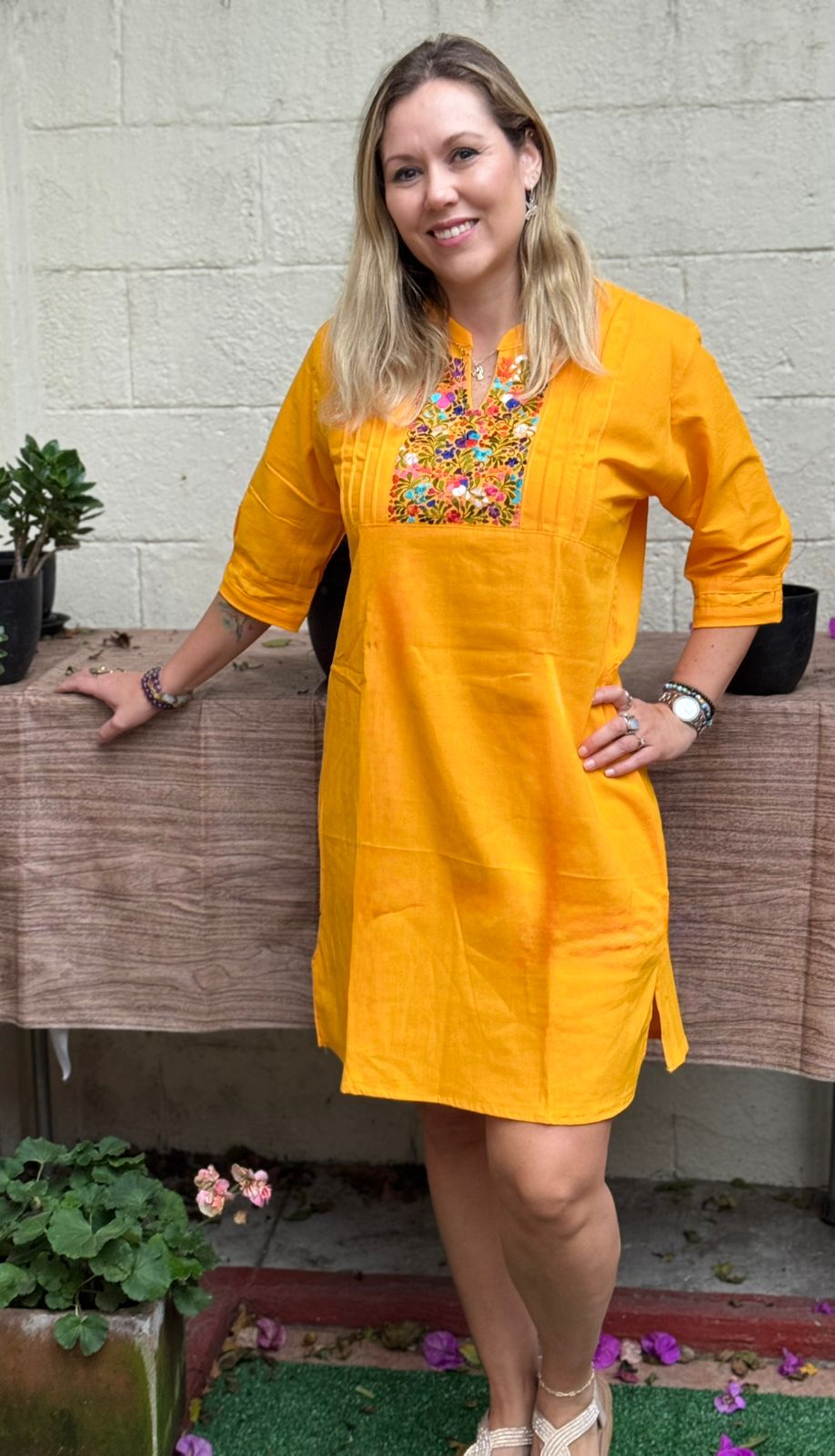 Vestido Semi Corto, de Manta, amarillo multicolor - Image 4