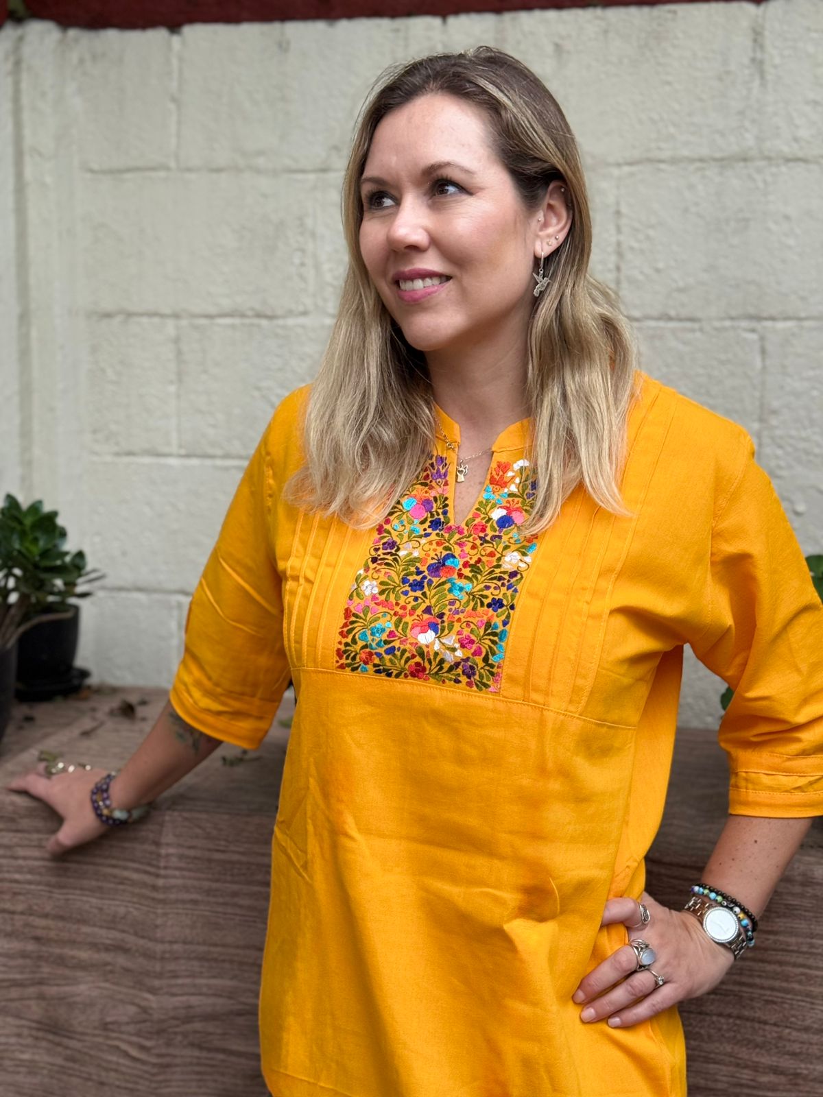 Vestido Semi Corto, de Manta, amarillo multicolor - Image 2