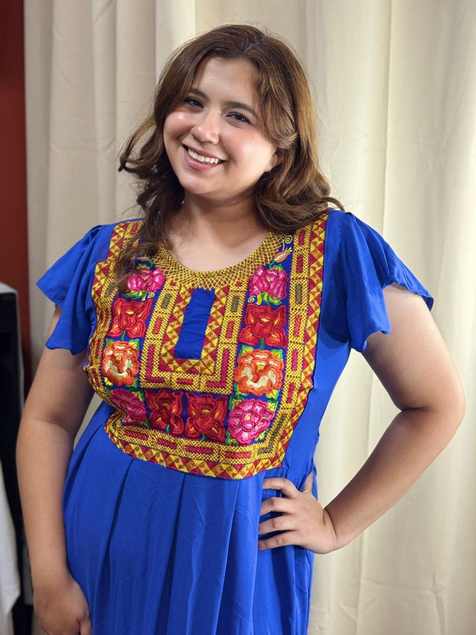 Vestido Artesanal largo, algodón, Tehuana Moderno Azul - Image 2