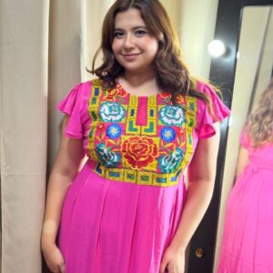 Vestido Artesanal largo, algodón, Tehuana Moderno Rosa