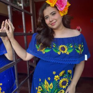 Vestido Semi Corto, de Manta, Girasol Azul