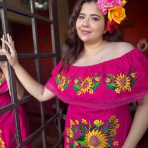 Vestido Semi Corto, de Manta, Girasol Rosa