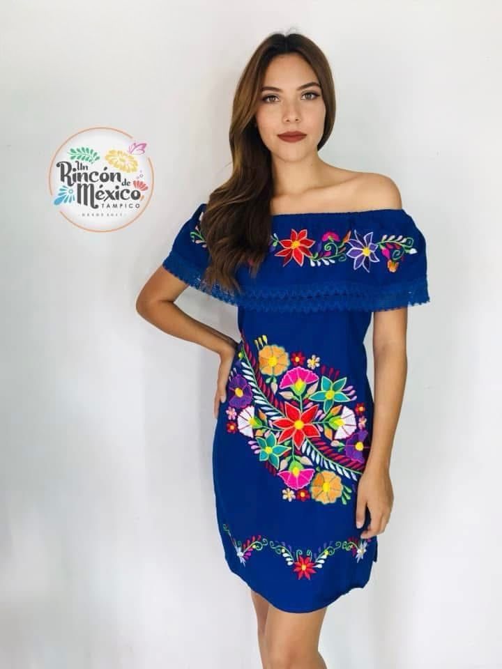 Vestido campesino de manta, Artesanal Azul